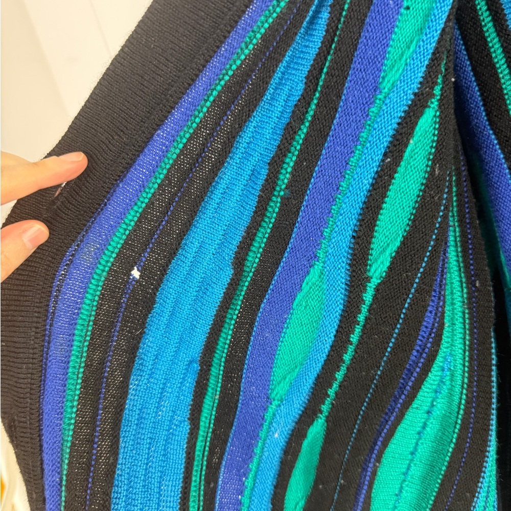 Vintage Striped Button-Front Unisex Sweater Cardigan - Blue/Teal - Picture 6 of 9